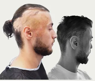 Yan kısmı kazınmış ve izleri görünen bir profil ile saçlı bir profilin yan yana görüntüsü